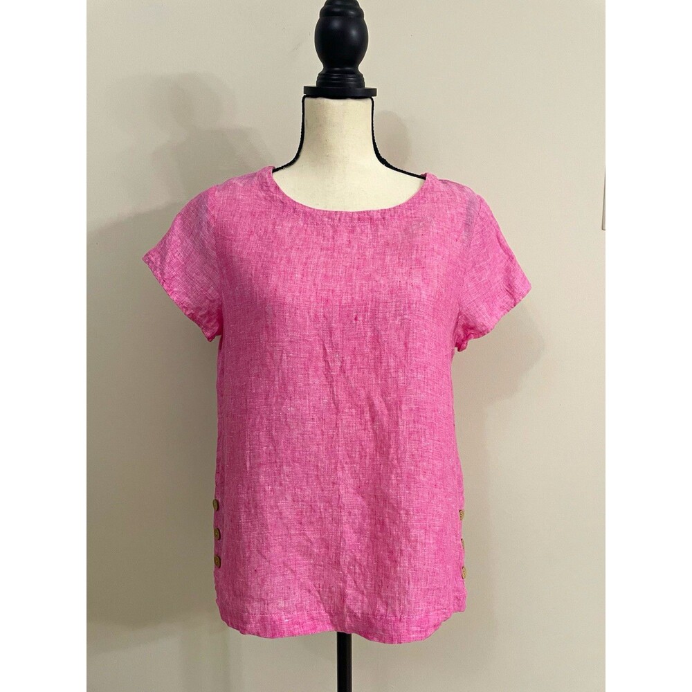 Cynthia Rowley 100% Linen Pink Scoop Neck Short Sleeve Woven Blouse Size S